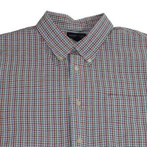 Lands End Button Down Plaid Seersucker Shirt Traditional Fit Size XL 17-17.5